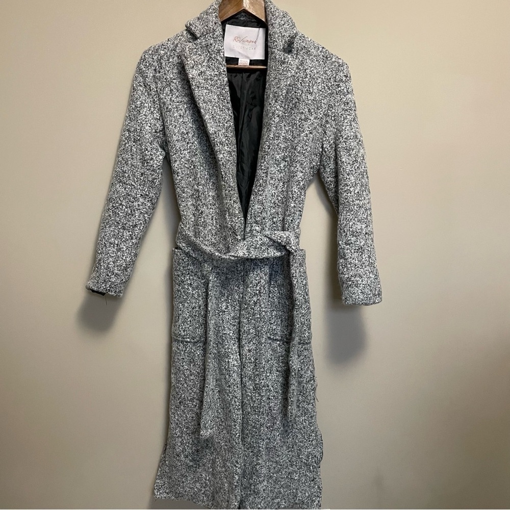 Revamped Vintage Y2K Heathered Gray Wool Blend Belted Trench Coat Women’s XS